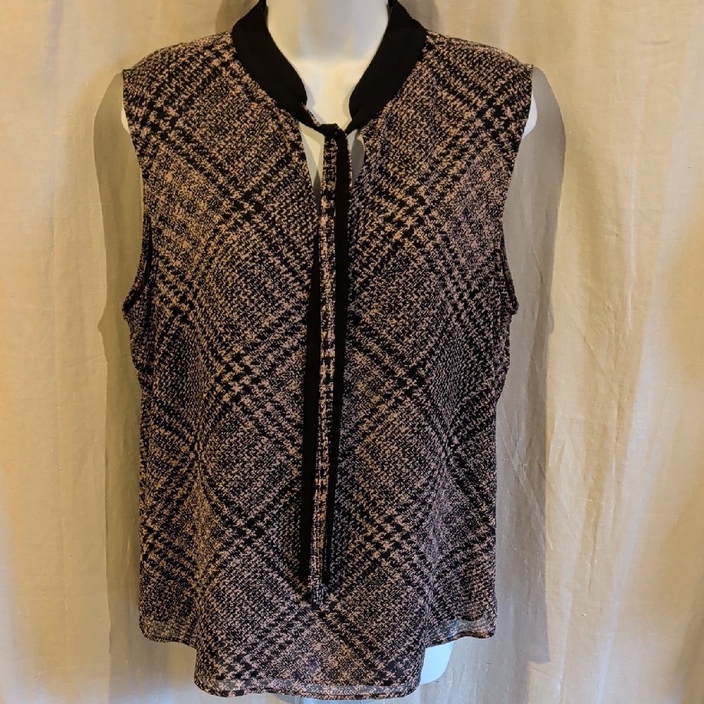 Tommy Hilfiger Black and Pink Sheer Criss-Cross Striped Sleeveless Top Size L
